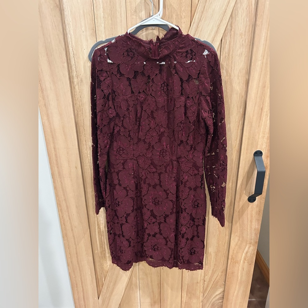 Betsey Johnson Long Sleeve Burgundy Floral Lace Dress
